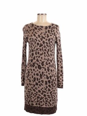 Carmen Marc Valvo Gray and Black Leopard Knit Long-Sleeve Dress